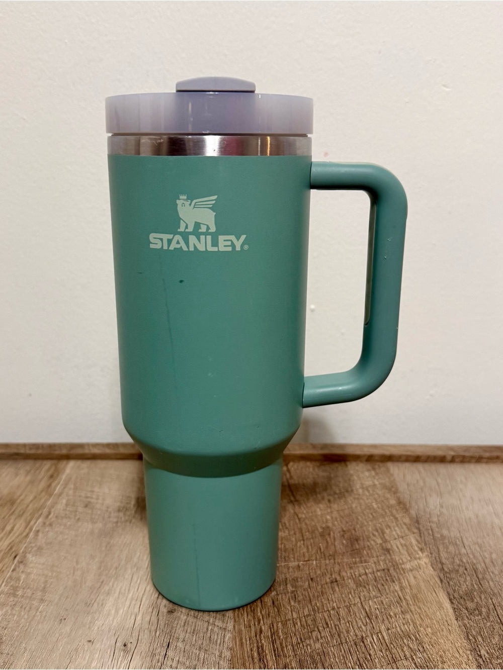 Green Stanley tumbler 40oz with handle
